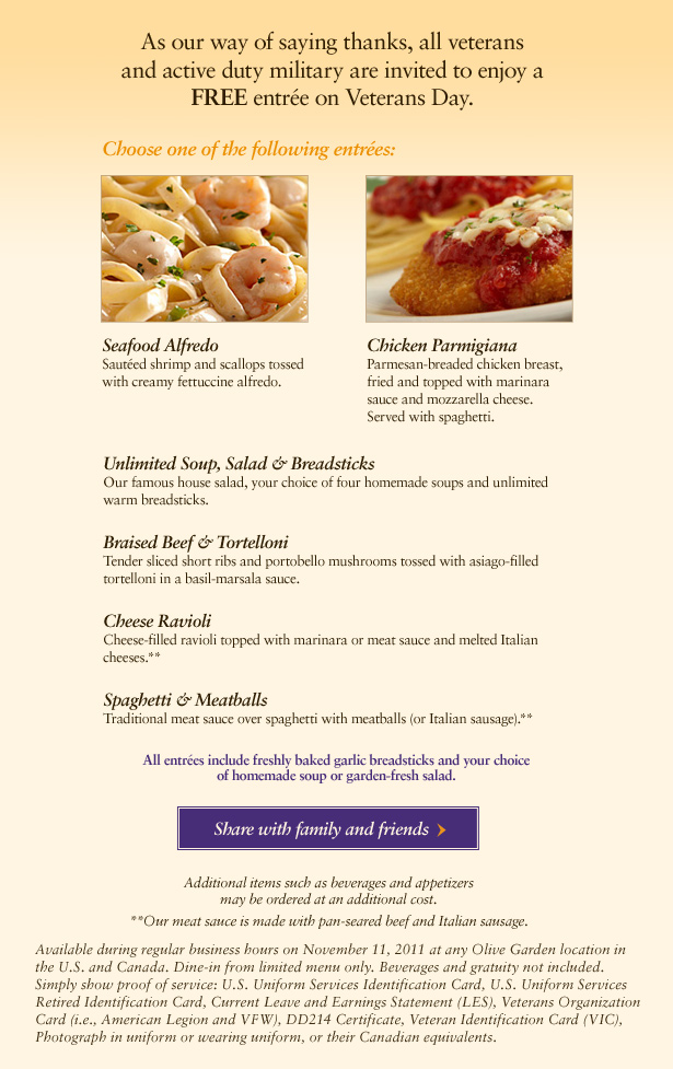 Olive Garden Veterans Day 2024 Menu Near Me Roxy Wendye